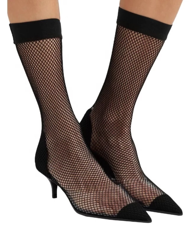 Black fishnet top sock heels